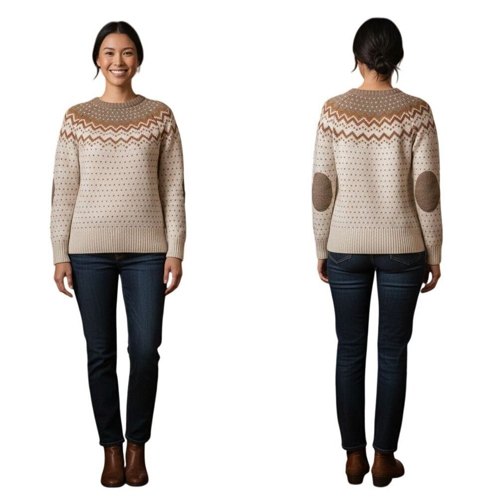 Fjallraven Ovik Knit Wool Icelandic Fairisle Sweater Elbow Patches Size S